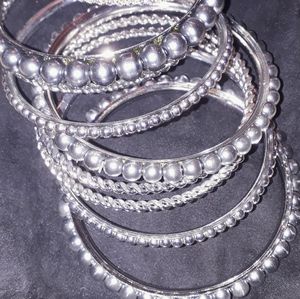 Joan Rivers Silver Pearl, Crystal Bangel Bracelets